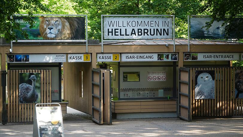 Der Eingang zum M&uuml;nchner Tierpark Hellabrunn am Ende der Thalkirchner Br&uuml;cke.