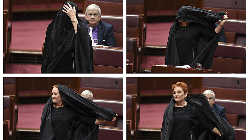 Die Partei One Nation fordert seit vielen Jahren ein Burka-Verbot und einen Einwanderungsstopp für Muslime.
