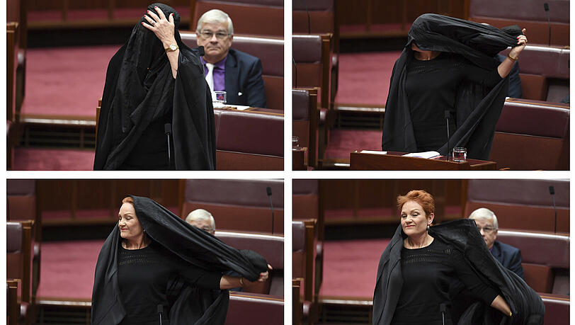 Die Partei One Nation fordert seit vielen Jahren ein Burka-Verbot und einen Einwanderungsstopp für Muslime. Die Partei One Nation fordert seit vielen Jahren ein Burka-Verbot und einen Einwanderungsstopp für Muslime.