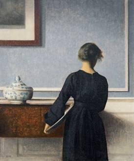 Vilhelm Hammershoi hat dieses "Interieur mit junger Frau in Rückenansicht" in den Jahren 1903 bis 1904 gemalt.
