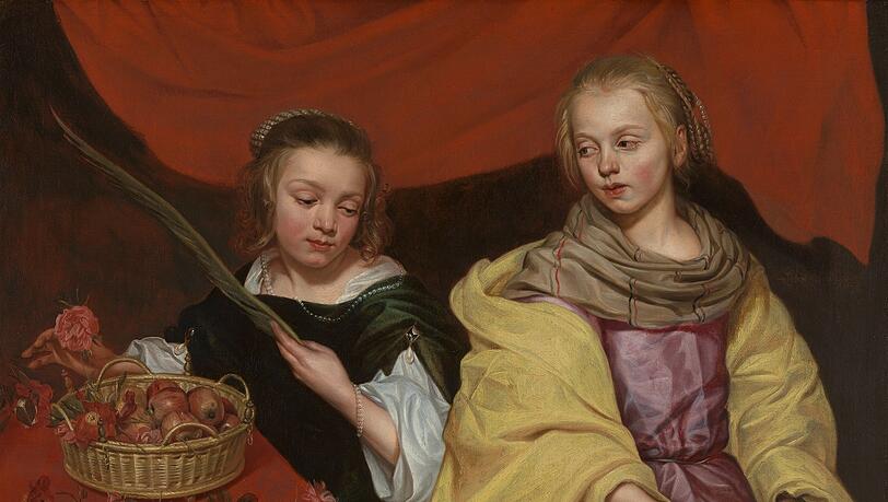 Dass Kinder in die Rolle von Märtyrern schlüpfen, hat man selten. Die heilige Dorothea mit Äpfeln und Rosen und Agnes mit dem Lamm hat Wautier um 1655 geschaffen.