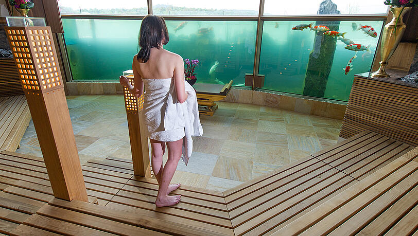 Die Koi-Sauna der "Badewelt" Sinsheim - sie ist übrigens die größte Sauna der Welt. Die Koi-Sauna der "Badewelt" Sinsheim - sie ist übrigens die größte Sauna der Welt.