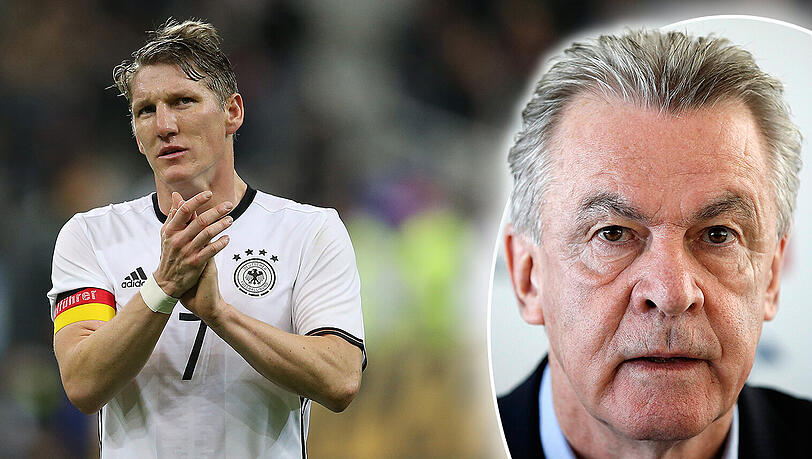 „Bastian ist der Kapitän und hält die Mannschaft zusammen“, sagt Hitzfeld über den verletzten Schweinsteiger. „Bastian ist der Kapitän und hält die Mannschaft zusammen“, sagt Hitzfeld über den verletzten Schweinsteiger.