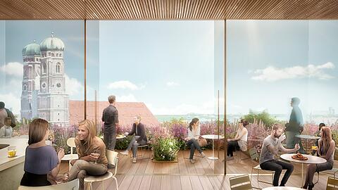 Prominente Aussicht auf die Frauenkirche: So soll der Dachgarten am neuen Georg-Kronawitter-Platz aussehen.