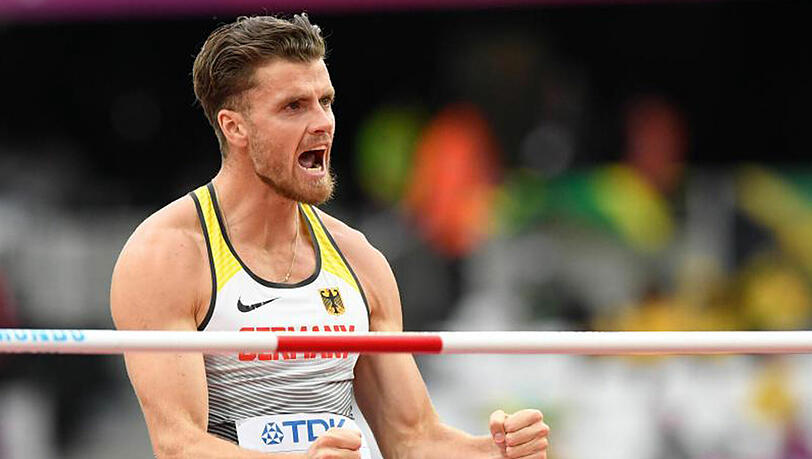 Rico Freimuth jubelt nach einem erfolgreichen Hochsprung. Rico Freimuth jubelt nach einem erfolgreichen Hochsprung.