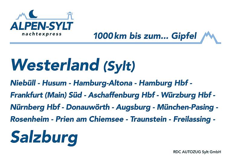 Ein Zuglaufschild: Diese Route fährt der Nachtexpress.
