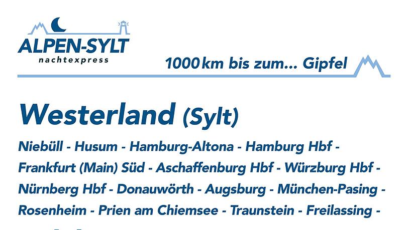Ein Zuglaufschild: Diese Route fährt der Nachtexpress. Ein Zuglaufschild: Diese Route fährt der Nachtexpress.