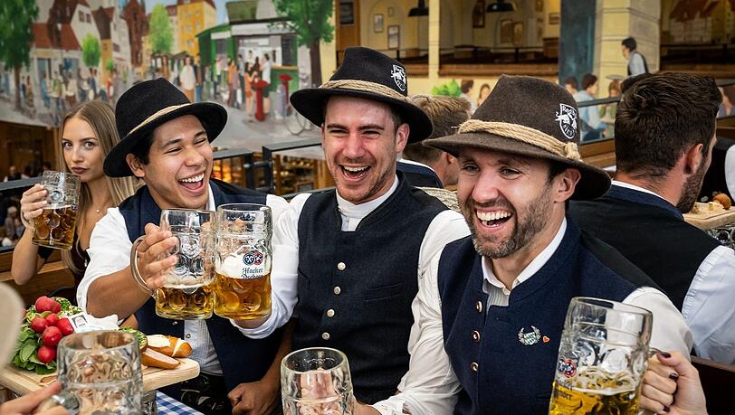 Wiesn-Gaudi: Austin Ortega, Ryan McKiernan, Daryl Boyle und Mathias Niederberger (v.l.) haben Spaß im Hacker-Zelt. Wiesn-Gaudi: Austin Ortega, Ryan McKiernan, Daryl Boyle und Mathias Niederberger (v.l.) haben Spaß im Hacker-Zelt.