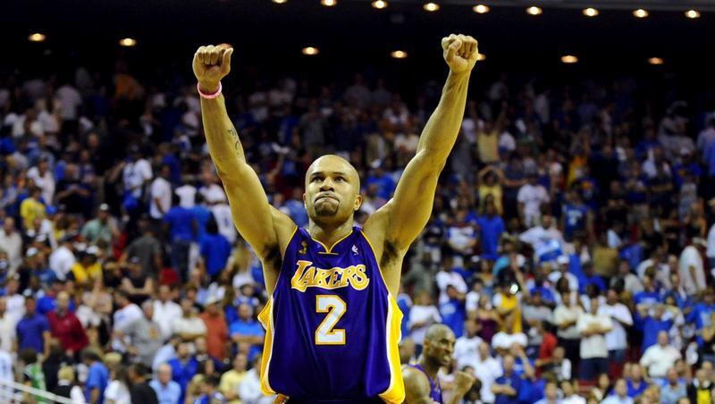 Derek Fisher bejubelt den Lakers-Sieg. Derek Fisher bejubelt den Lakers-Sieg.