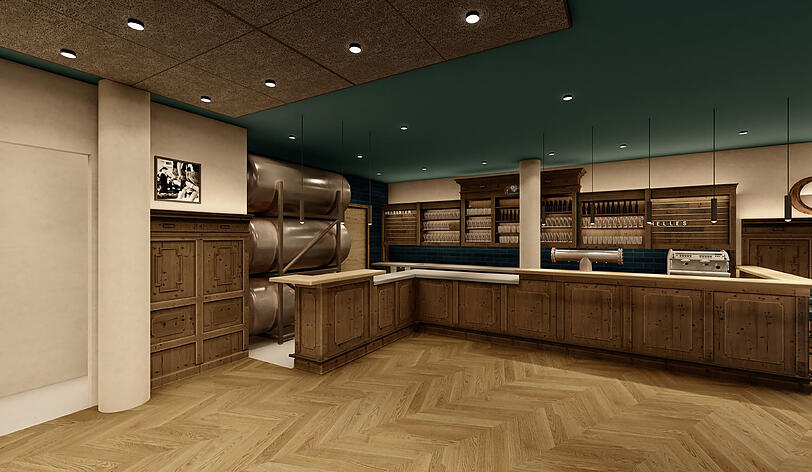 Im Mittelpunkt des Lokals: die gro&szlig;e Theke.