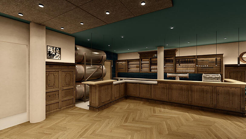 Im Mittelpunkt des Lokals: die gro&szlig;e Theke.