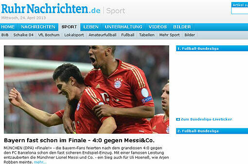 "Bayern fast schon im Finale", berichten die Ruhrnachrichten