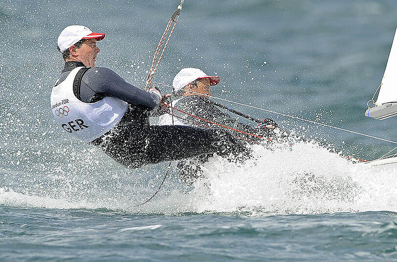 Segelte 2012 in London in der 470er-Klasse auf Platz 13: Ferdinand Gerz (27, vorne), damals noch mit Vorschoter Patrick Follmann.