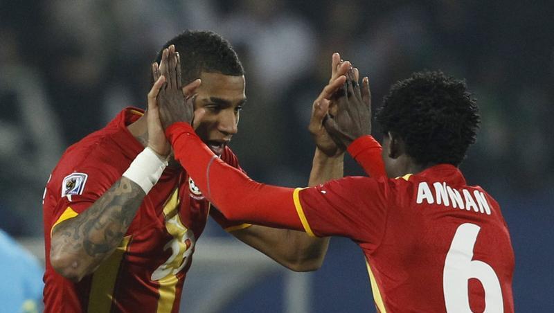 Kevin Prince Boateng (l) jubelt mit Anthony Annan über das 1:0 für Ghana. Kevin Prince Boateng (l) jubelt mit Anthony Annan über das 1:0 für Ghana.
