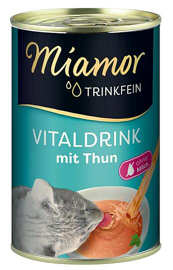 Vitaldrink mit Thun. Katzen trinken oft nur sehr wenig, da sie ihren Flüssigkeitsbedarf bevorzugt über die Nahrung decken. Wenn keine ausreichende Menge an Flüssigkeit aufgenommen wird, neigen Katzen häufiger zu Harnsteinen (dies gilt insbesondere für reine Trockenfutterverwender).