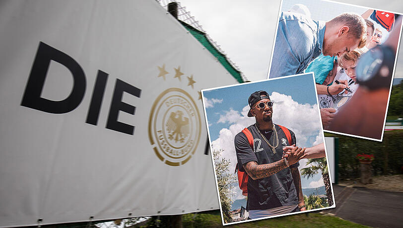 Die Bayern-Stars um Jérôme Boateng und Joshua Kimmich sind am Freitag im DFB-Trainingslager eingetroffen.