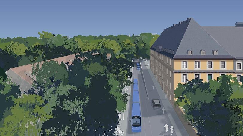 Die Auf- und Abfahrt einer U-Tram in der Thiemestraße.