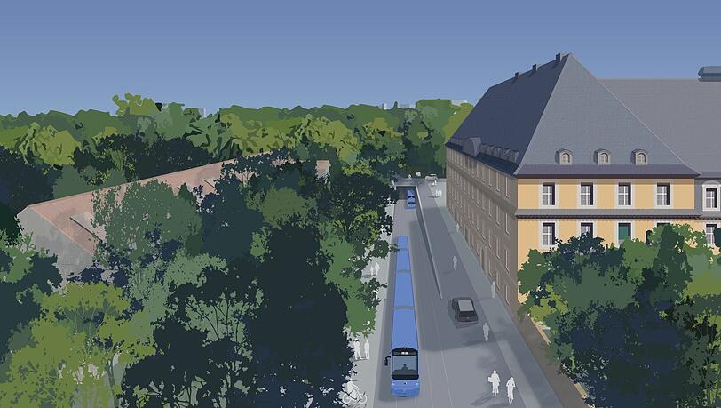 Die Auf- und Abfahrt einer U-Tram in der Thiemestraße. Die Auf- und Abfahrt einer U-Tram in der Thiemestraße.