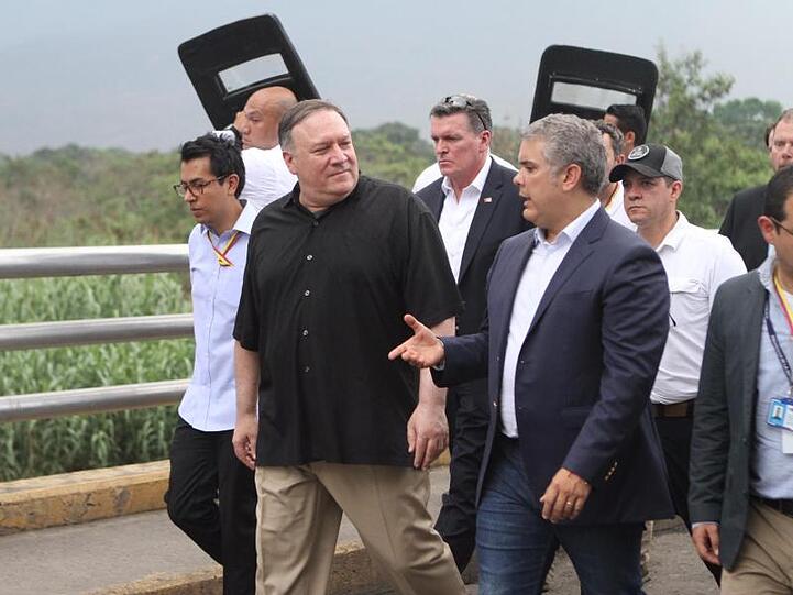 US-Außenminister Mike Pompeo mit dem kolumbianischen Präsidenten Ivan Duque an der Grenze zu Venezluela.