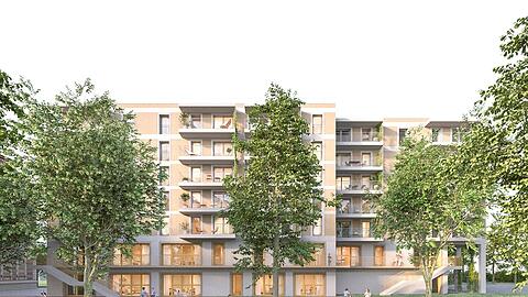 Geplanter Neubau mit Kita in der Pappenheimstra&szlig;e.