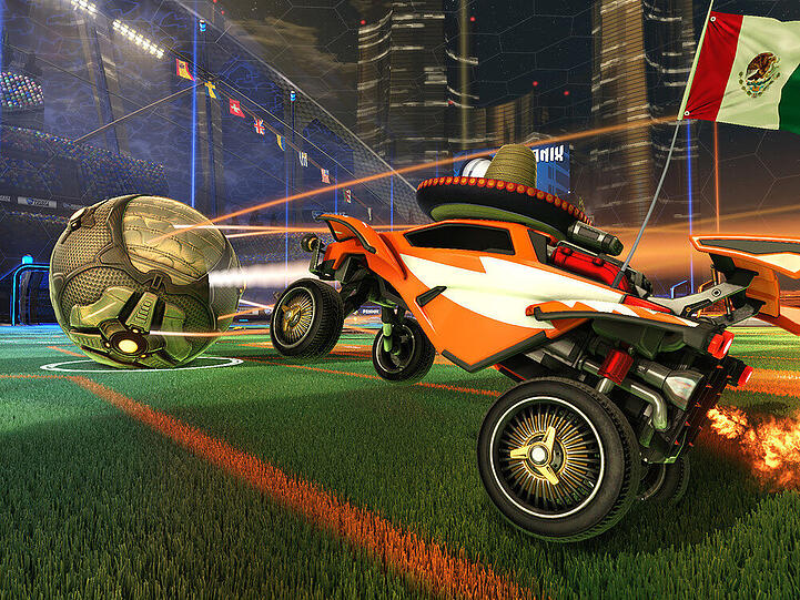 Macht mächtig Spaß: Einen riesigen Ball mit den wendigen Karren von "Rocket League" umherbolzen