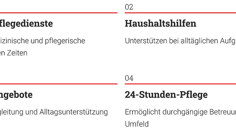 &Uuml;bersicht: h&auml;usliche Unterst&uuml;tzung bei der Pflege