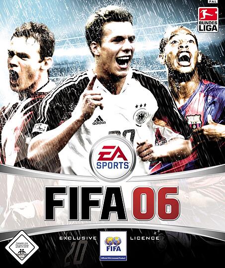 Nicht die Partien, aber der Spielname wurde 2005 kürzer: "FIFA 06" läutete eine neue Ära ein. Zumindest, was den Titel anging. Auf dem Cover (von links): Wayne Rooney, Lukas Podolski und Ronaldinho. Nicht die Partien, aber der Spielname wurde 2005 kürzer: "FIFA 06" läutete eine neue Ära ein. Zumindest, was den Titel anging. Auf dem Cover (von links): Wayne Rooney, Lukas Podolski und Ronaldinho.