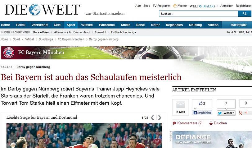 Die "Welt" fand selbst das Schaulaufen der Bayernspieler meisterlich.