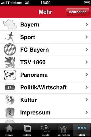Unter der Rubrik "Mehr" finden Sie eine Übersicht über alle weiteren Themenbereiche der AZ-App.