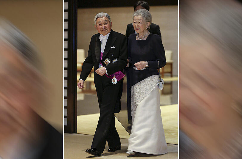 Er macht sich Sorgen, ob und wie lange noch er seine Kaiser-Pflichten erfüllen kann: Akihito (82) mit Kaiserin Michiko (81) vor einer Woche beim Empfang des belgischen Königspaares in Tokio.