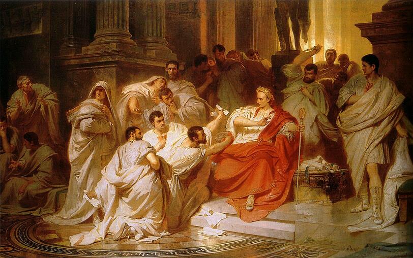 &bdquo;Die Ermordung Caesars&ldquo;, ein Historiengemälde von Carl Theodor von Piloty (1865).