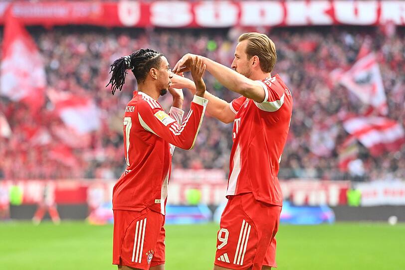 Bayerns Topscorer und Topstürmer: Michael Olise (li.) und Harry Kane Bayerns Topscorer und Topstürmer: Michael Olise (li.) und Harry Kane