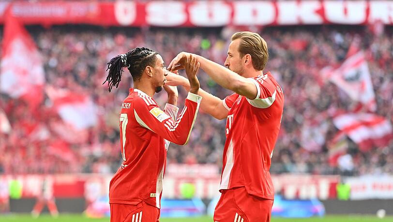 Bayerns Topscorer und Topst&uuml;rmer: Michael Olise (li.) und Harry Kane