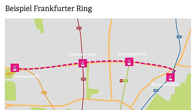Die geplante Strecke der Seilbahn. Die geplante Strecke der Seilbahn.