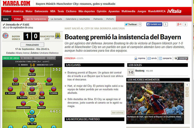 Marca feiert die Beharrlichkeit des FC Bayern gegen Manchester City.
