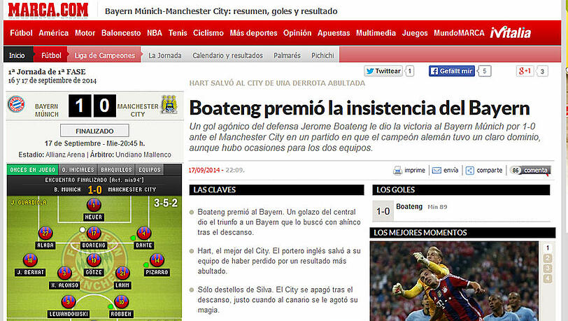 Marca feiert die Beharrlichkeit des FC Bayern gegen Manchester City. Marca feiert die Beharrlichkeit des FC Bayern gegen Manchester City.