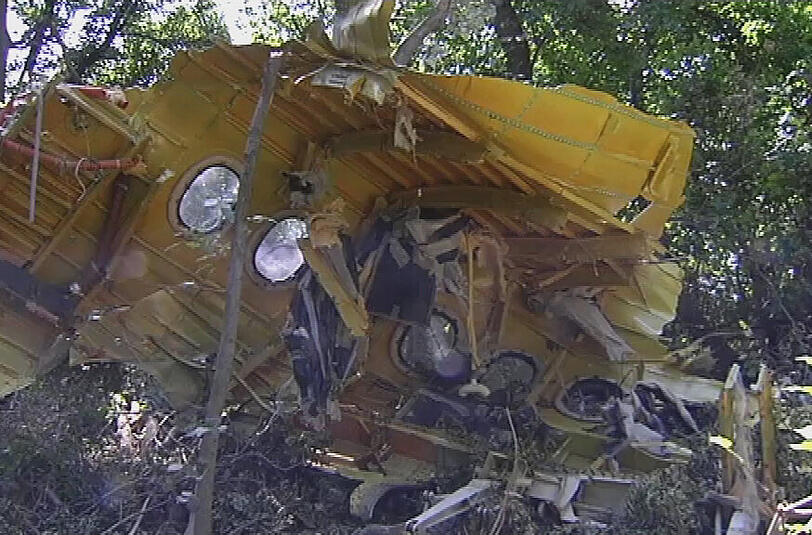Erste TV-Aufnahmen zeigen große Wrackteile der Boeing in einem nahegelegenen Waldstück.