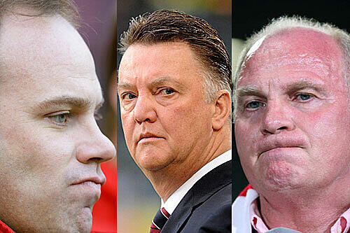 Sportchef Christian Nerlinger (l.) und Präsident Uli Hoeneß (r.) haben Louis van Gaal angezählt.