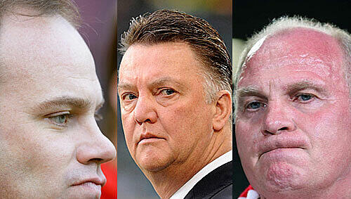 Sportchef Christian Nerlinger (l.) und Präsident Uli Hoeneß (r.) haben Louis van Gaal angezählt. Sportchef Christian Nerlinger (l.) und Präsident Uli Hoeneß (r.) haben Louis van Gaal angezählt.
