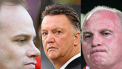 Sportchef Christian Nerlinger (l.) und Präsident Uli Hoeneß (r.) haben Louis van Gaal angezählt.