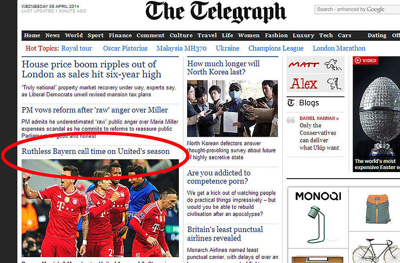 "Gnadenlose Bayern": Die Zeile des Telegraph nach dem 3:1 gegen Manchester United