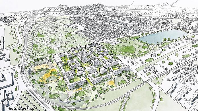 Grün aber städtisch: Der Entwurf des Berliner Planungsteams Studio Wessendorf / Atelier Loidl Landschaftsarchitekten ist die Grundlage für das neue Quartier.