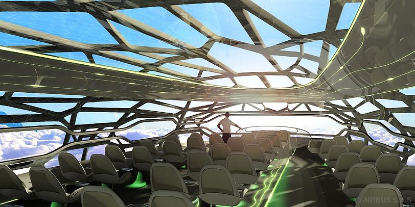 Fliegen mit himmlischem Rundum-Blick : Was wirkt wie aus einem James-Cameron-Film, haben sich Airbus-Ingenieure ausgemalt. Für das Jahr 2050.