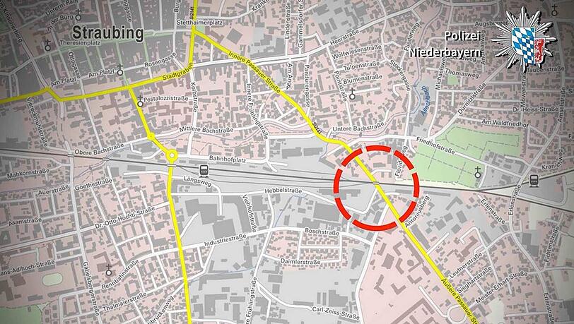 Die Karte zeigt den Fundort der Fliegerbombe in Straubing. Die Karte zeigt den Fundort der Fliegerbombe in Straubing.