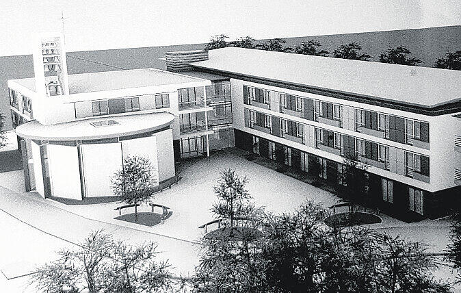 Bayerns günstigster Sakralbau (im Modell) mit rundem Gotteshaus und Pflegeheim entsteht derzeit in Fürth. Foto: .F.:B.M.