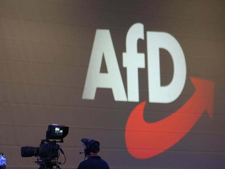 Kameras stehen auf einem Parteitag der AfD vor dem AfD-Logo. Foto: Karl-Josef Hildenbrand/Archivbild