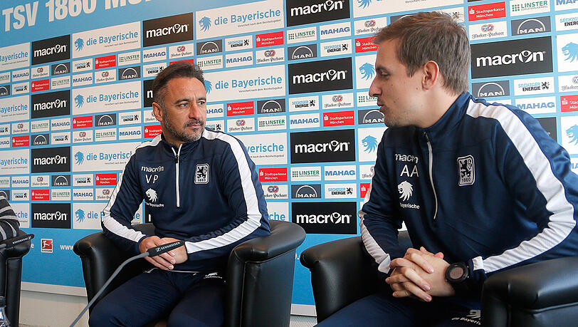 Der Mentor und sein junger Assistent und Dolmetscher: Vitor Pereira (l.) und Alex Allegro auf der Löwen-Pressekonferenz. Der Mentor und sein junger Assistent und Dolmetscher: Vitor Pereira (l.) und Alex Allegro auf der Löwen-Pressekonferenz.