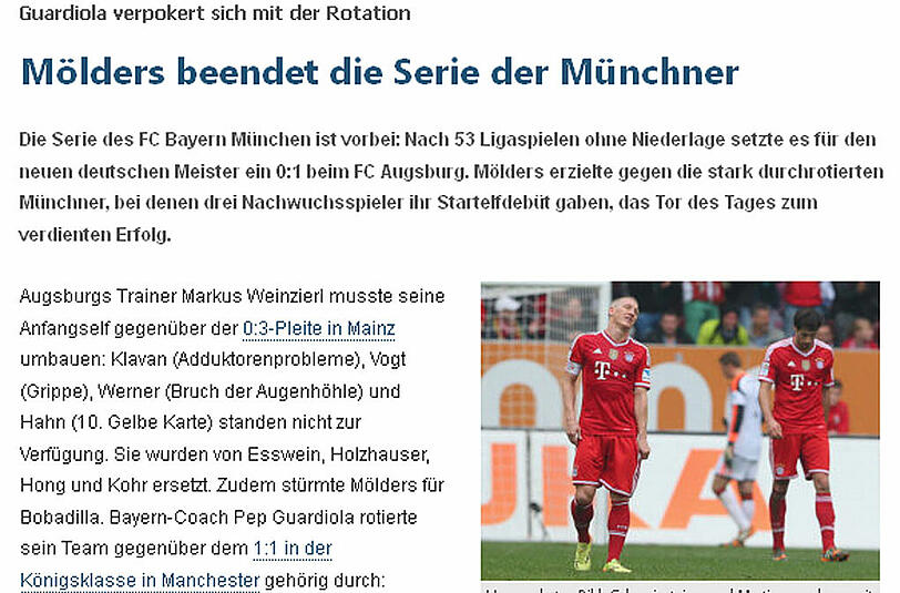 kicker.de schreibt: Mölders beendet die Serie der Münchner