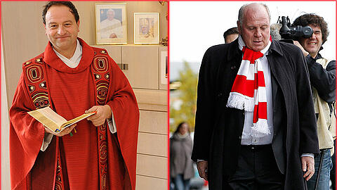 Rainer Maria Schießler, Pfarrer von St. Maximilian (l.) und Uli Hoeneß (r.).