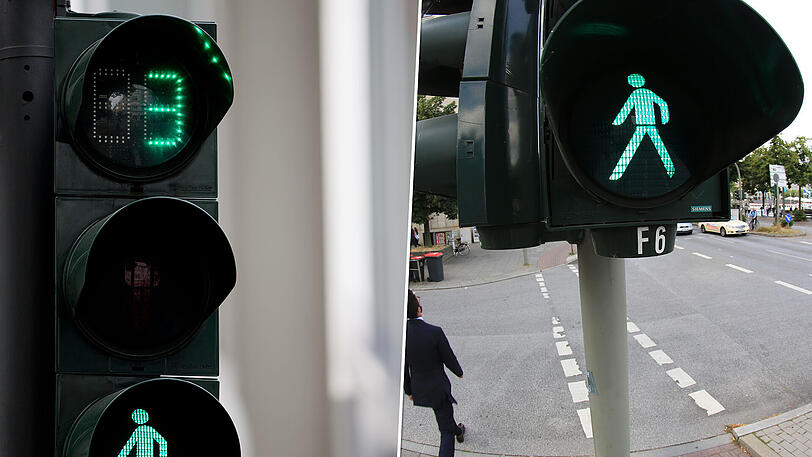 Das neue Element der Countdown-Ampel befindet sich ganz oben - hier zwei Beispiele aus Bochum und Hamburg. (Archivbilder)